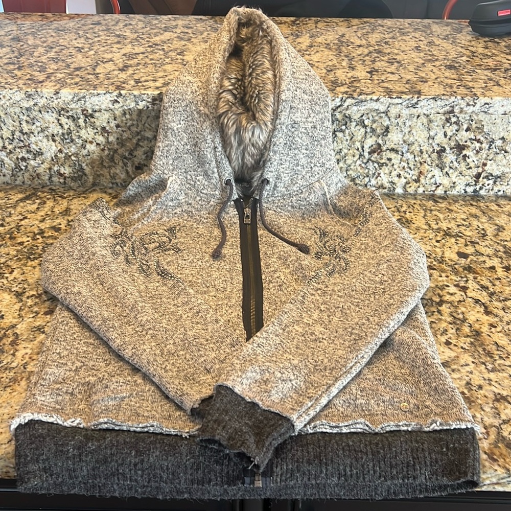 Miss me full zip sweatshirt with fur lined hood